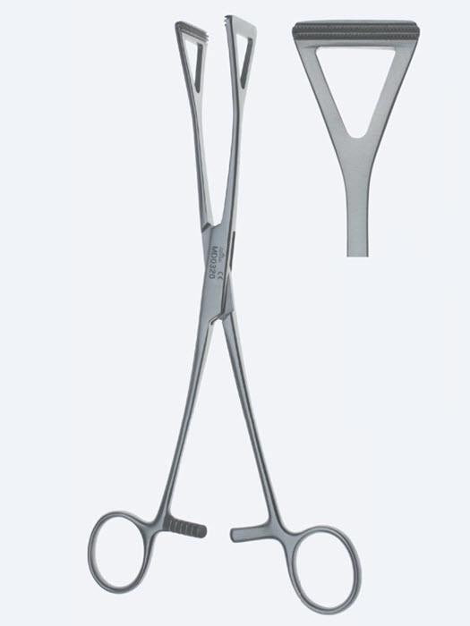 Зажими Collin для захоплення органів і тканин, прямі, вікончасті, атравматичні, загальна довжина 235 мм, 9 1/4". Бренд - Asanus Medizintechnik Gmb, Німеччина